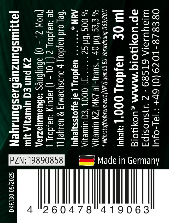 Vitamin D3 + K2 MK7, 1,000 IU + 40 mcg (30 ml)