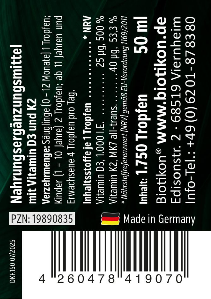 
                    
                      Vitamin D3 + K2 MK7, 1.000 I.E. + 40 MCG (50 ml)
                    
                  