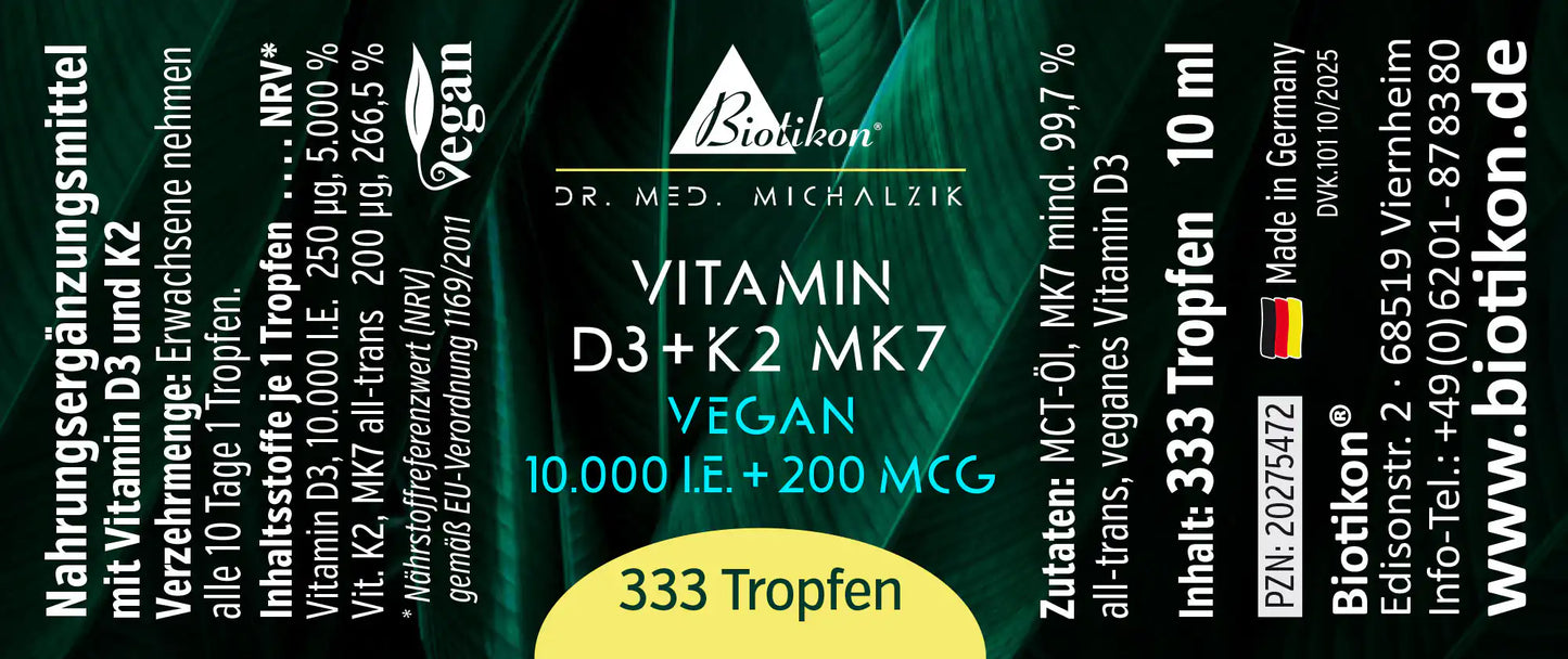 
                    
                      Vitamin D3 + K2 MK7 10.000 I.E. + 200 MCG Tropfen vegan
                    
                  