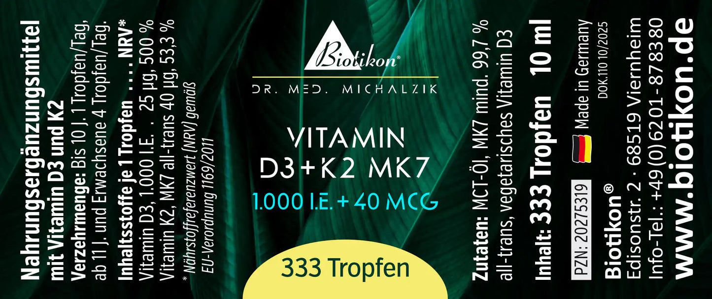 
                    
                      Vitamin D3 + K2 MK7 1.000 I.E. + 40 MCG Tropfen
                    
                  