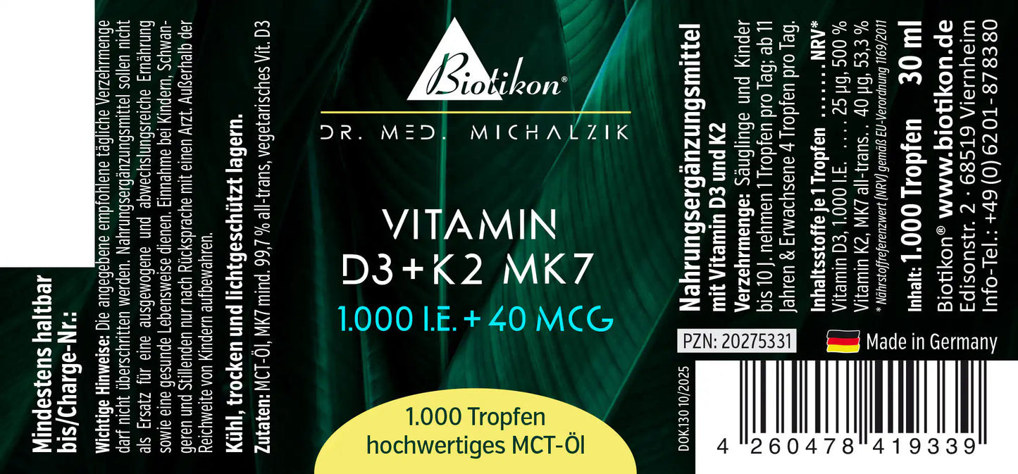 
                    
                      Vitamin D3 + K2 MK7 1.000 I.E. + 40 MCG Tropfen
                    
                  