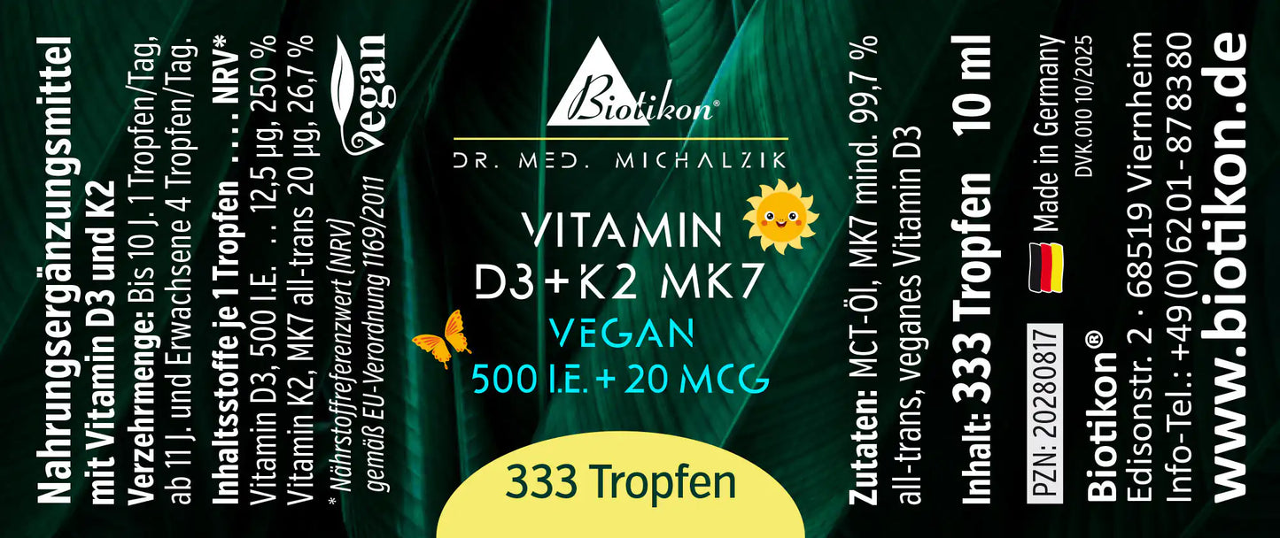 
                    
                      Vitamin D3+ K2 MK7 vegan 500 I.E.+20 MCG
                    
                  