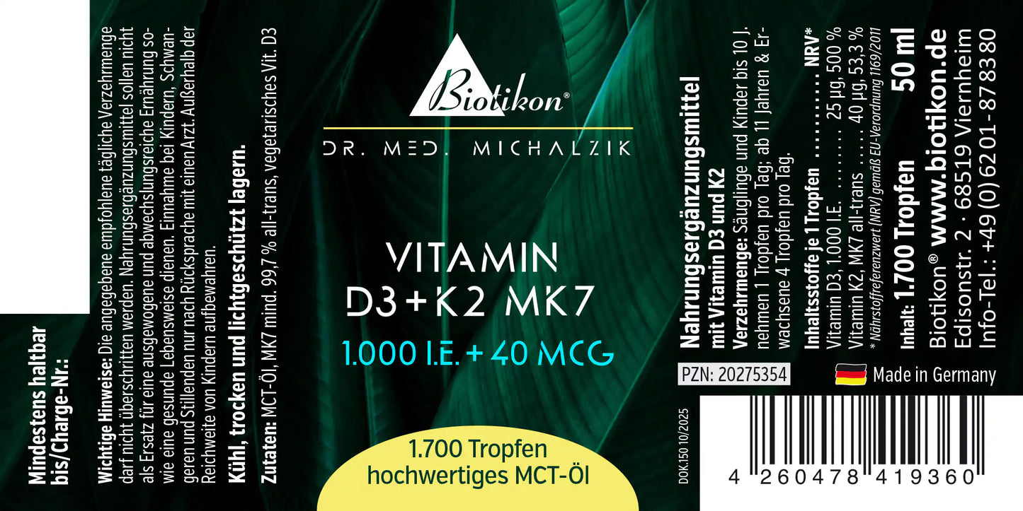 
                    
                      Vitamin D3 + K2 MK7 1.000 I.E. + 40 MCG Tropfen
                    
                  