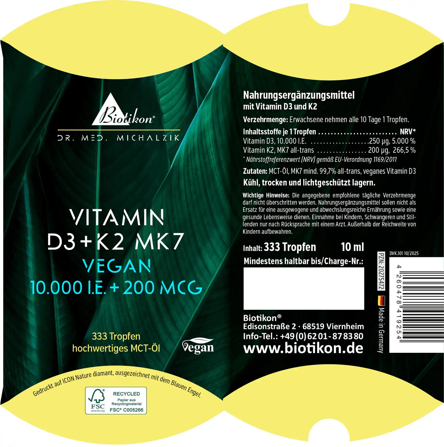 
                    
                      Vitamin D3 + K2 MK7 10.000 I.E. + 200 MCG Tropfen vegan
                    
                  